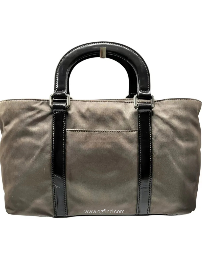 PRADA Tessuto Handbag – Brown Nylon & Patent Leather