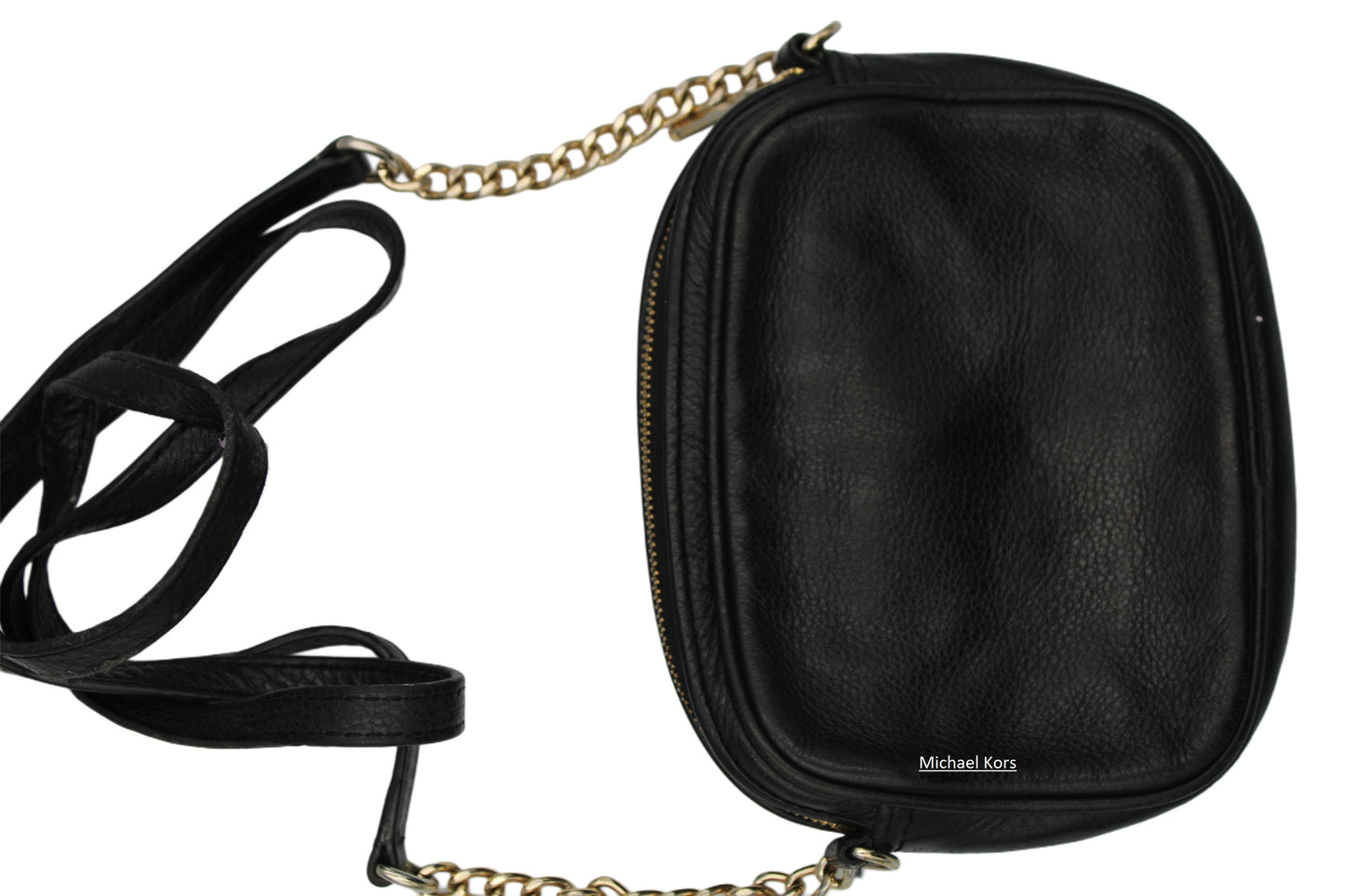 Michael Kors Black Leather Small Crossbody Bag with Gold Chain Strap
