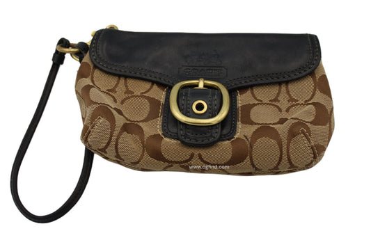 Coach Black/Beige Signature Canvas and Leather Buckle Shoulder Bag