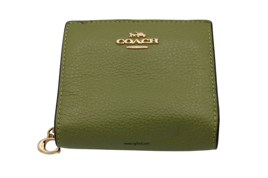 Coach Small Snap Wallet in Neon Green Pebble Leather (Style C2862)