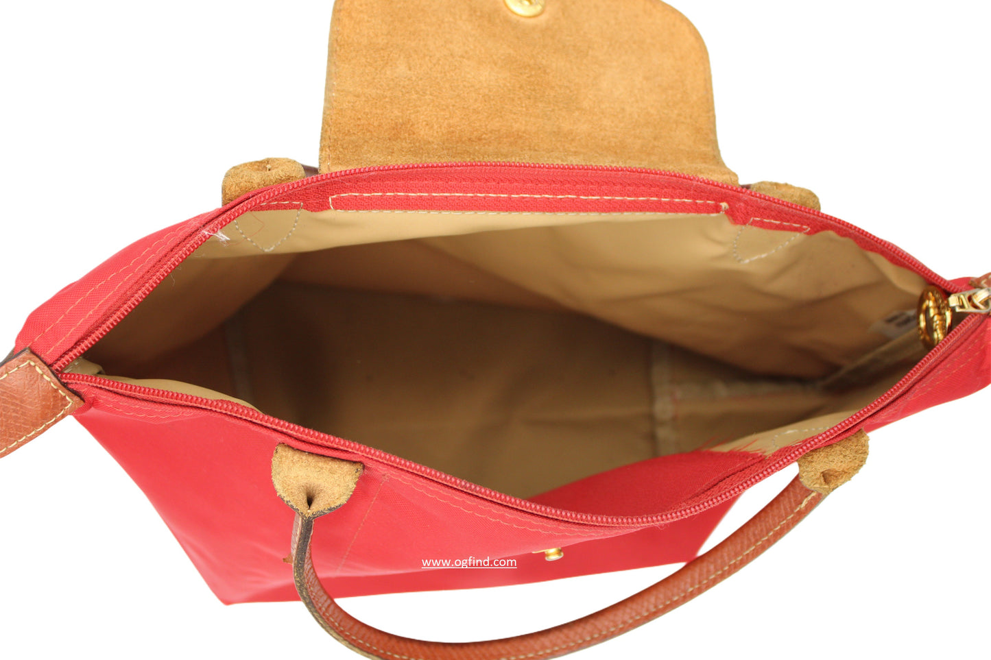 Longchamp Le Pliage Red Nylon Shoulder Bag with Leather Flap