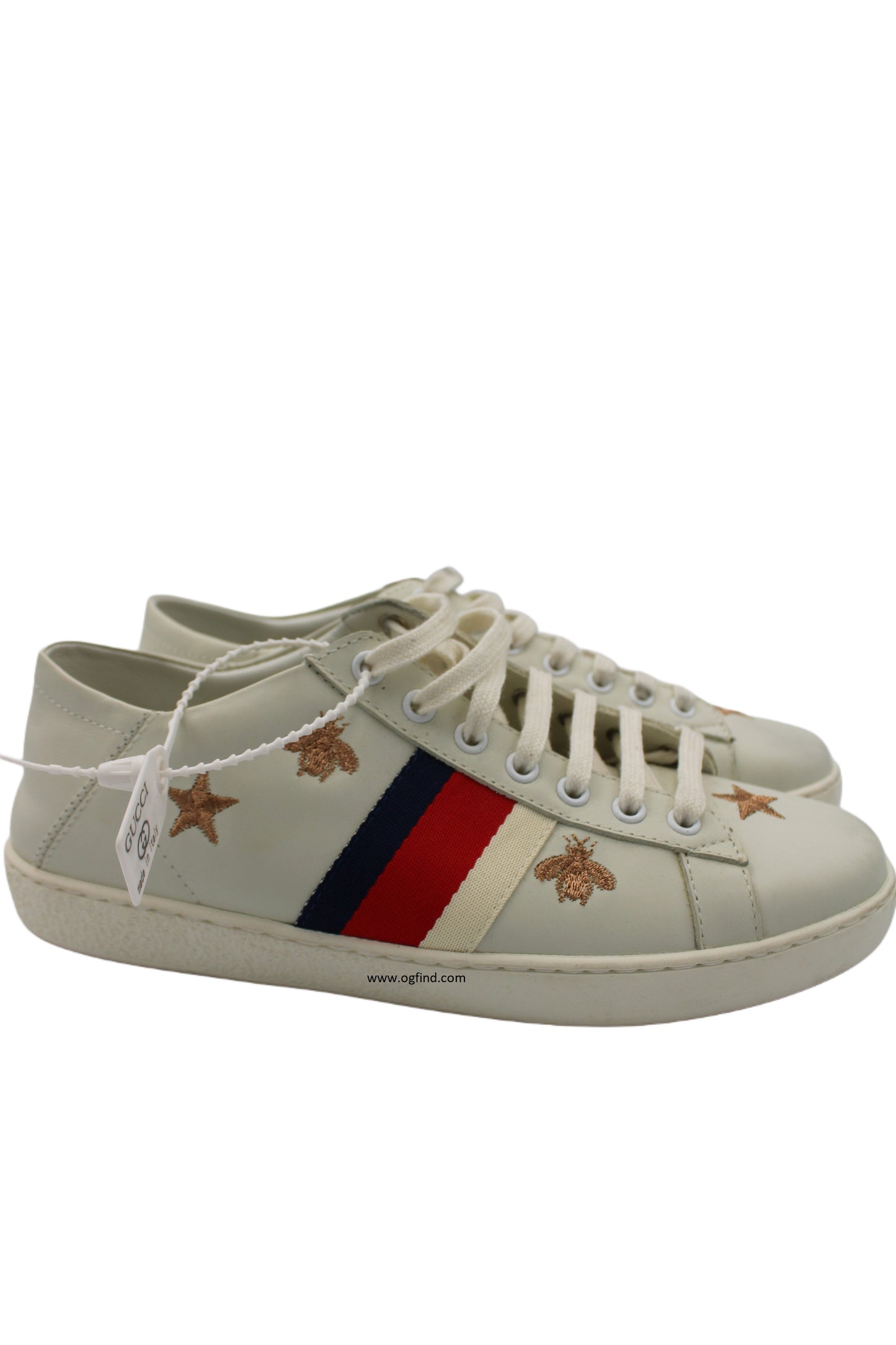 New! Gucci Ace Sneakers – White Leather with Embroidered Stars &amp; Bees