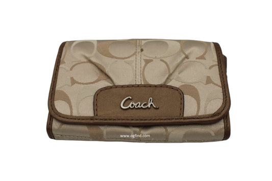 Coach Ashley Metallic Brown Khaki Signature Shimmery Compact Wallet/Clutch