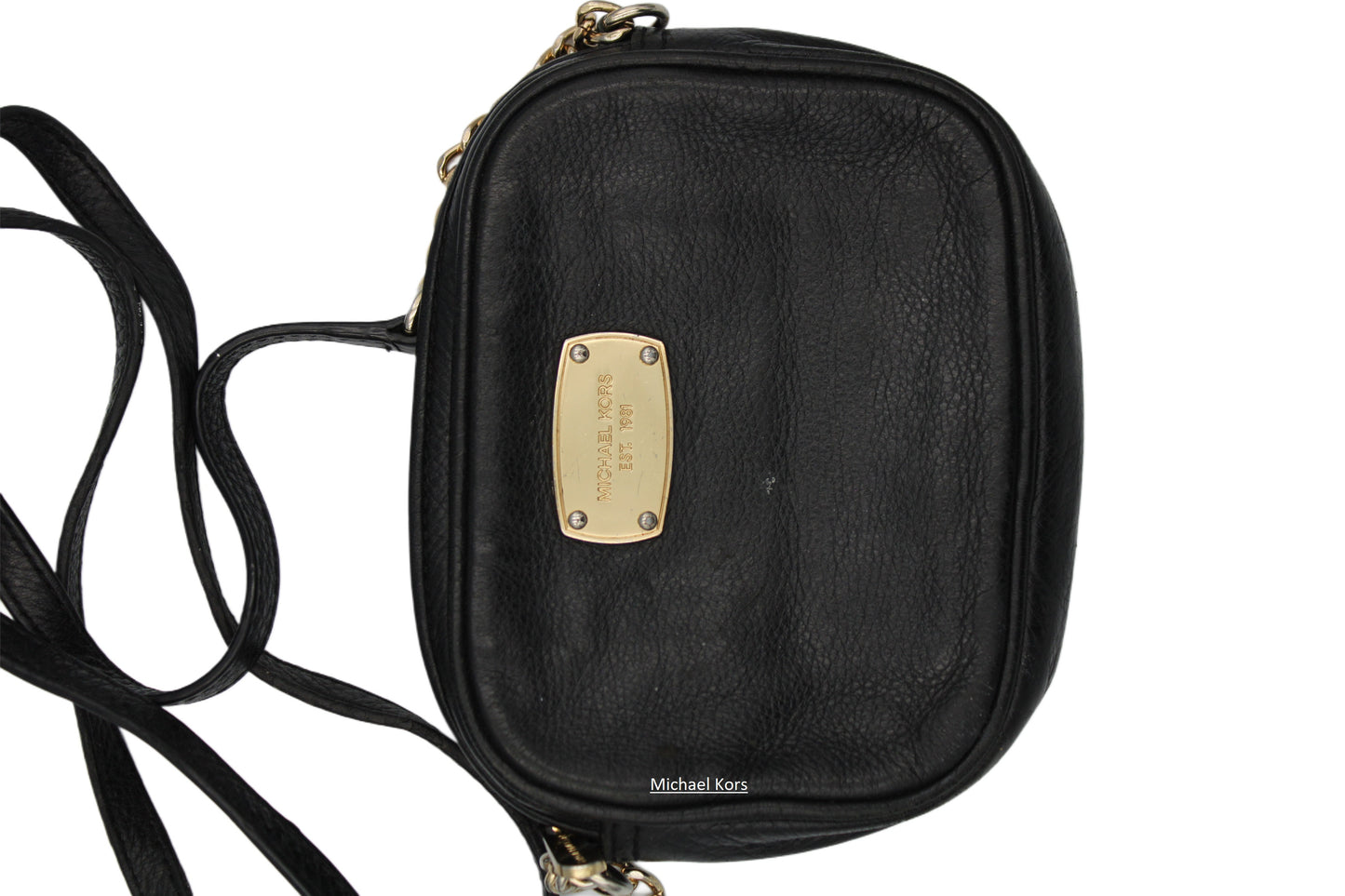Michael Kors Black Leather Small Crossbody Bag with Gold Chain Strap