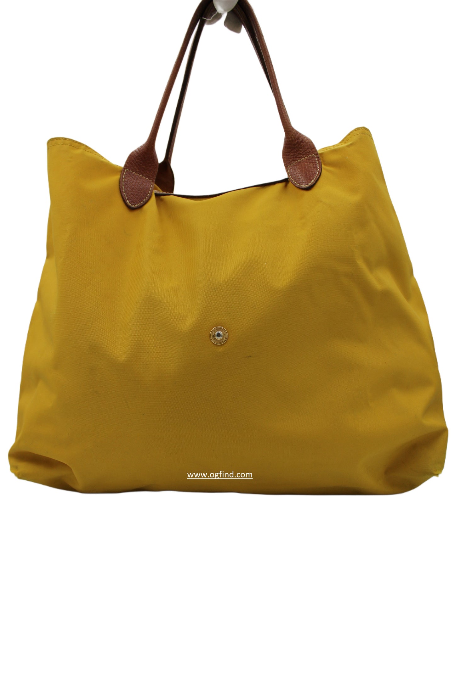 Longchamp Le Pliage Large Tote in Naples Yellow with Brown Leather Handles