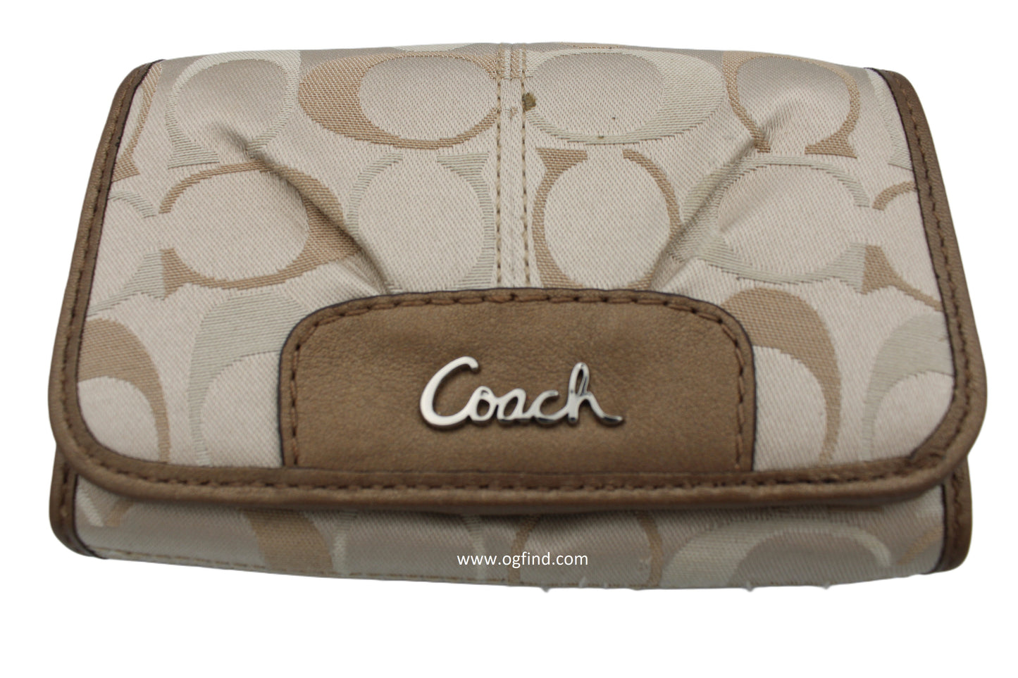 Coach Ashley Metallic Brown Khaki Signature Shimmery Compact Wallet/Clutch