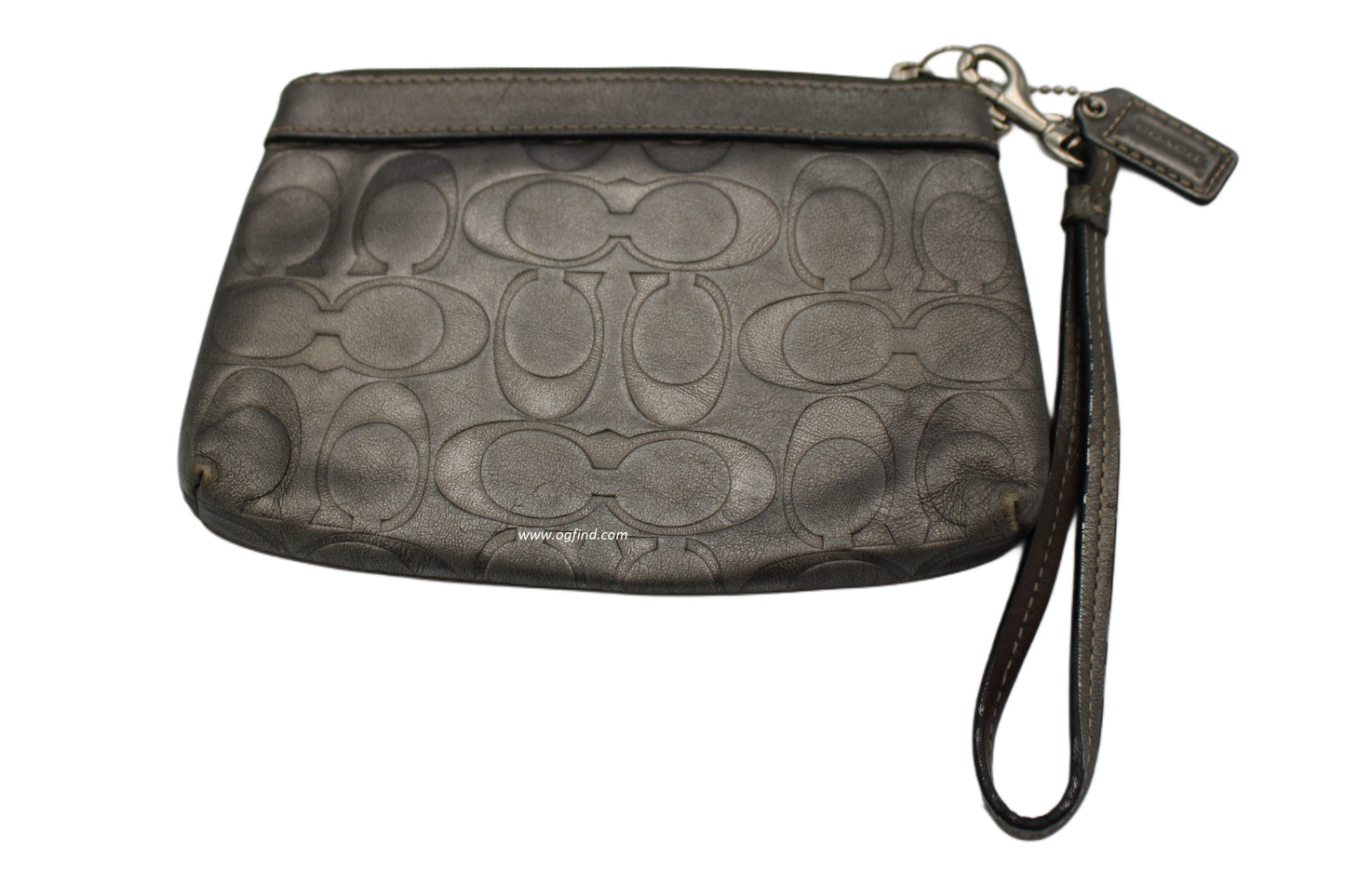 Coach Metallic Silver Leather Signature Wristlet