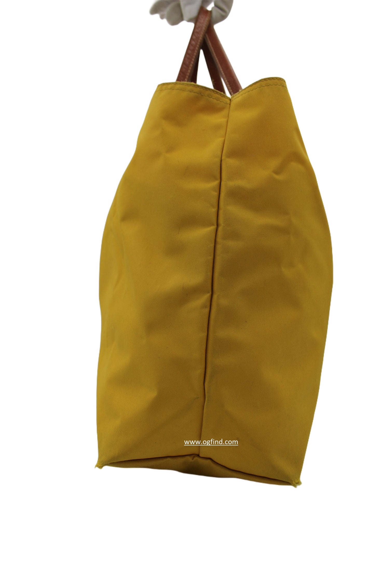 Longchamp Le Pliage Large Tote in Naples Yellow with Brown Leather Handles