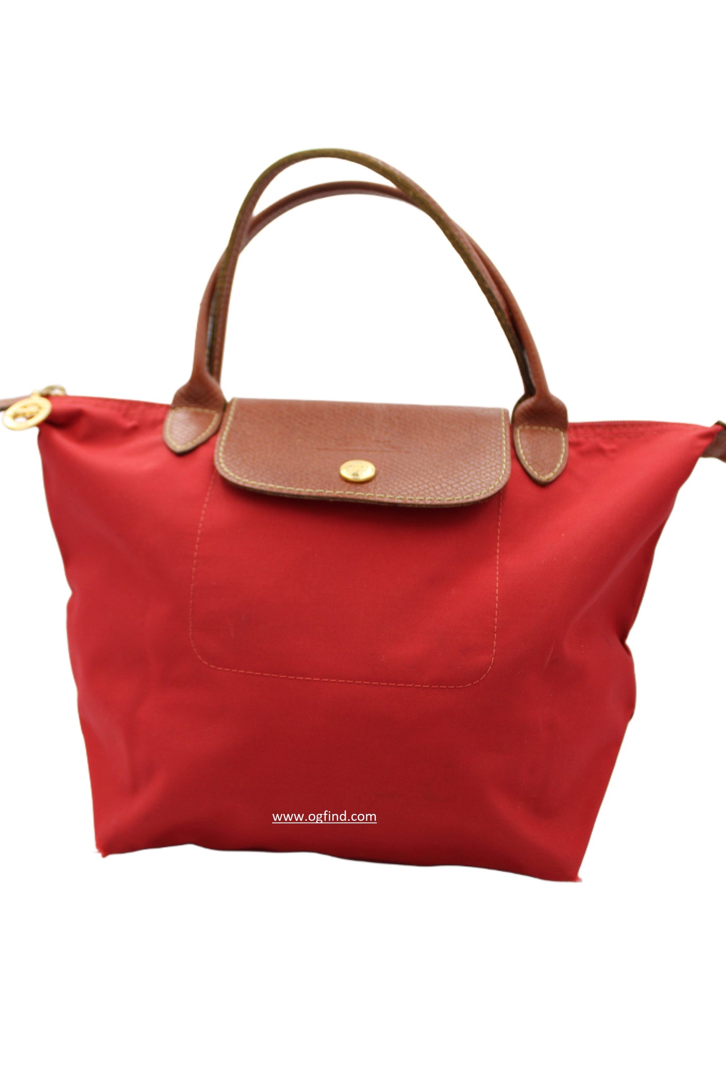 Longchamp Le Pliage Red Nylon Shoulder Bag with Leather Flap