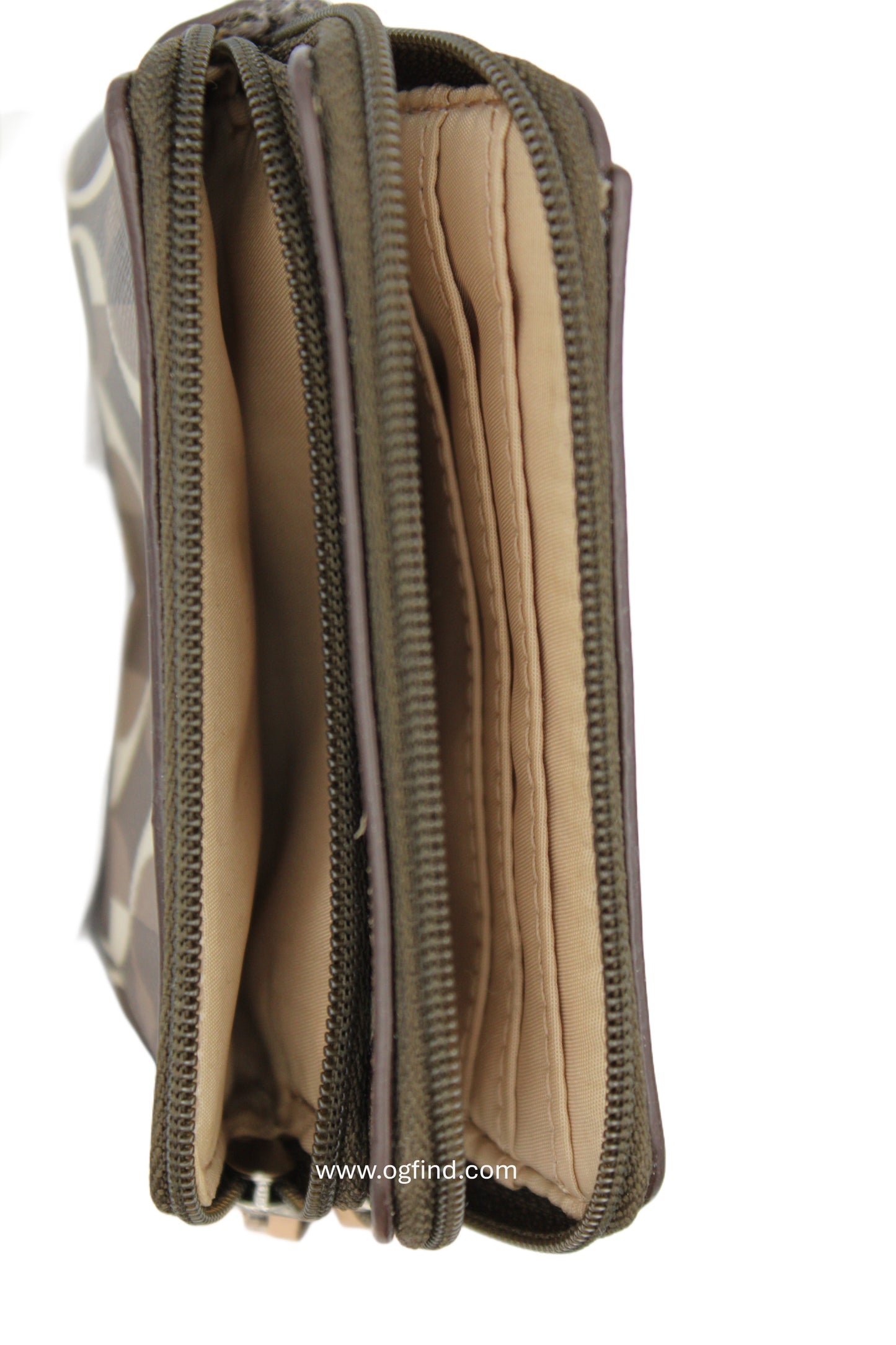 Coach Brown &amp; Tan Signature Monogram Compact Snap Wallet