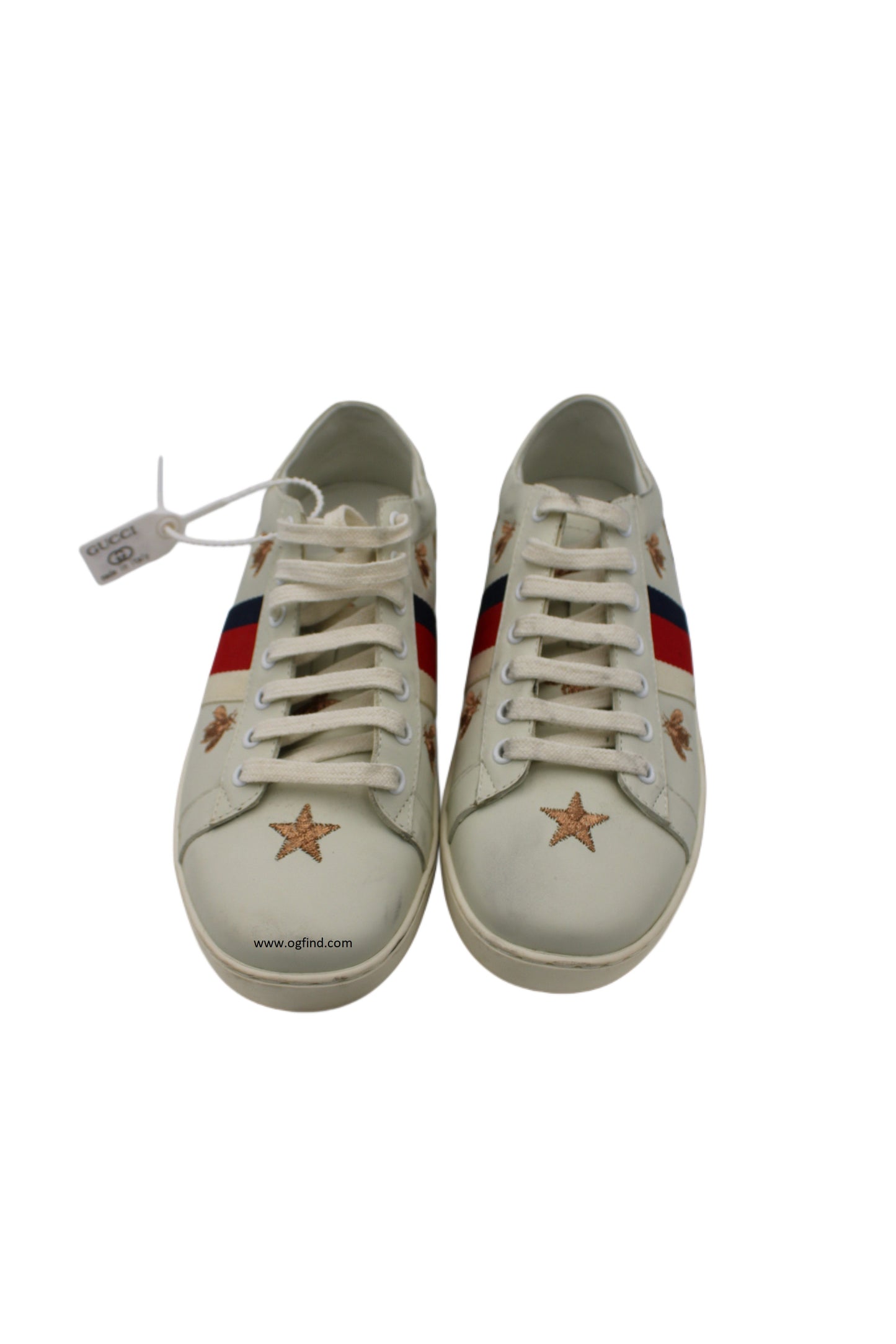 New! Gucci Ace Sneakers – White Leather with Embroidered Stars &amp; Bees