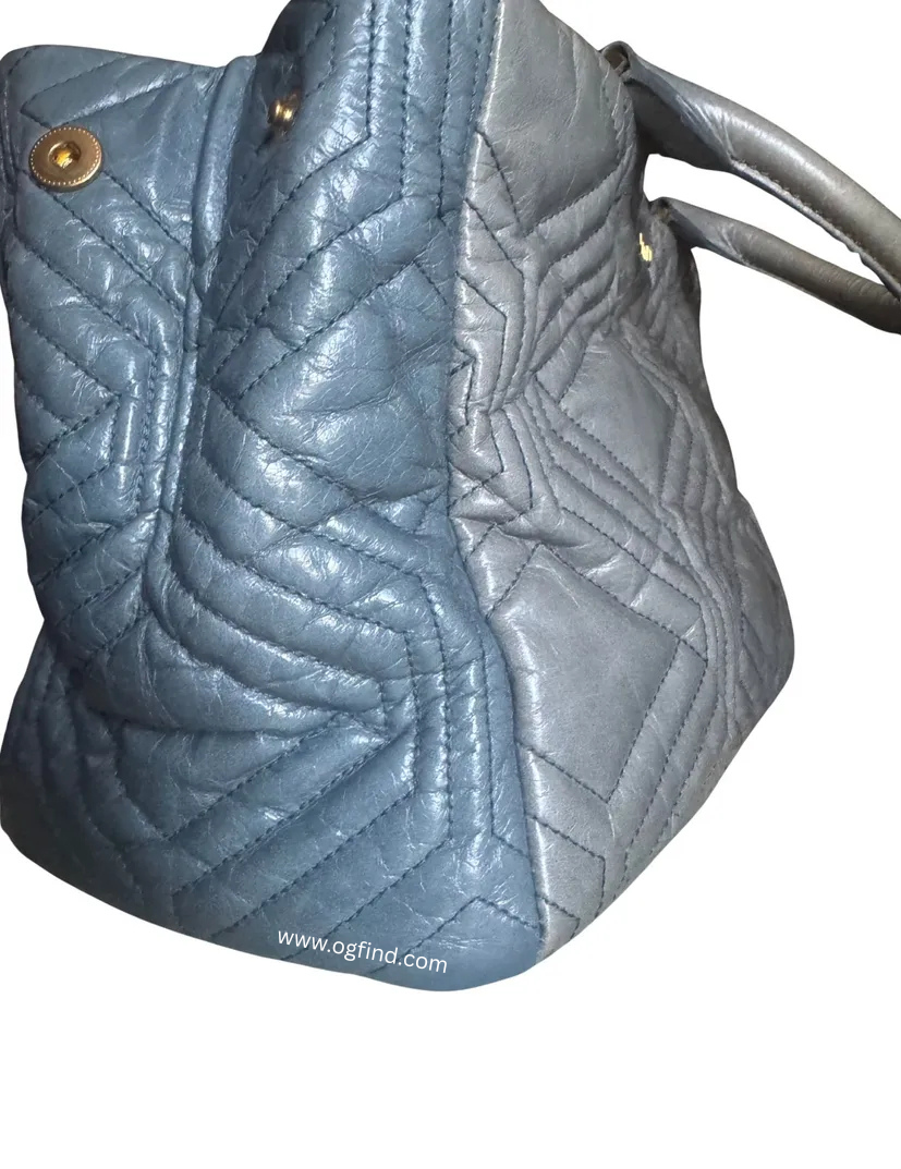 Miu Miu Limited Edition 2-Way Matelassé Vitello Shine Tote – Two-Tone Blue/Gray – Excellent Condition