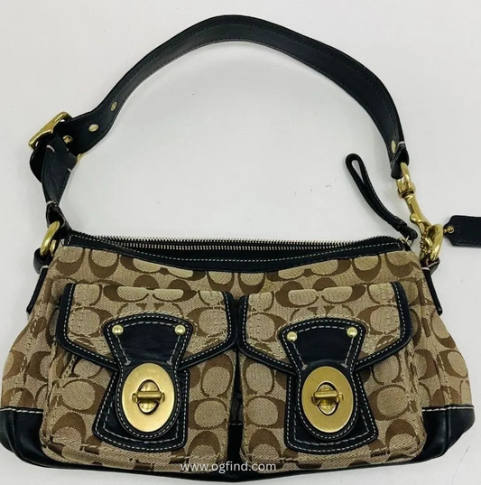 RARE Coach Signature Canvas & Leather Double Turnlock Pocket Bag – Collector’s Gem!