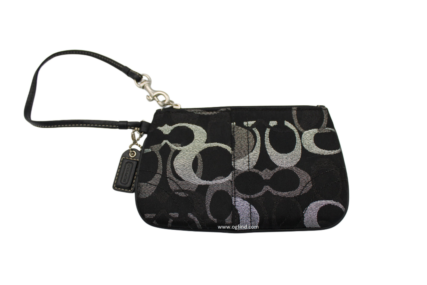 Coach Black Canvas Wristlet with Leather Trim