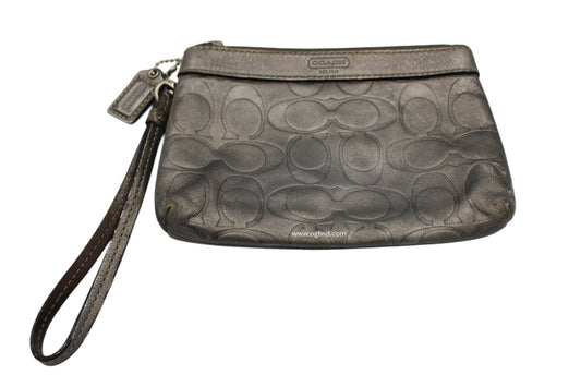 Coach Metallic Silver Leather Signature Wristlet
