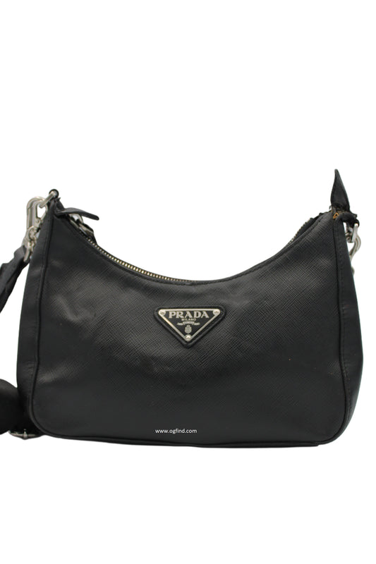 Prada Re-Edition 2005 Shoulder Bag – Black Nylon with Saffiano Leather Accents