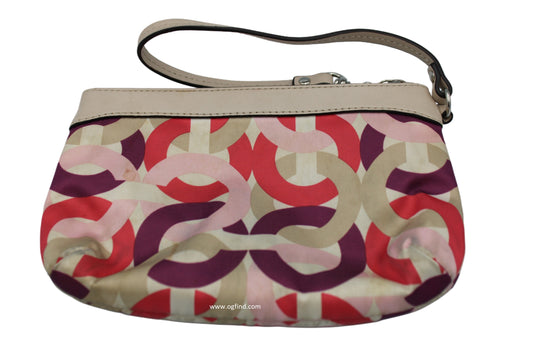 Coach Kristin Chain Print Sateen Wristlet with Leather Trim