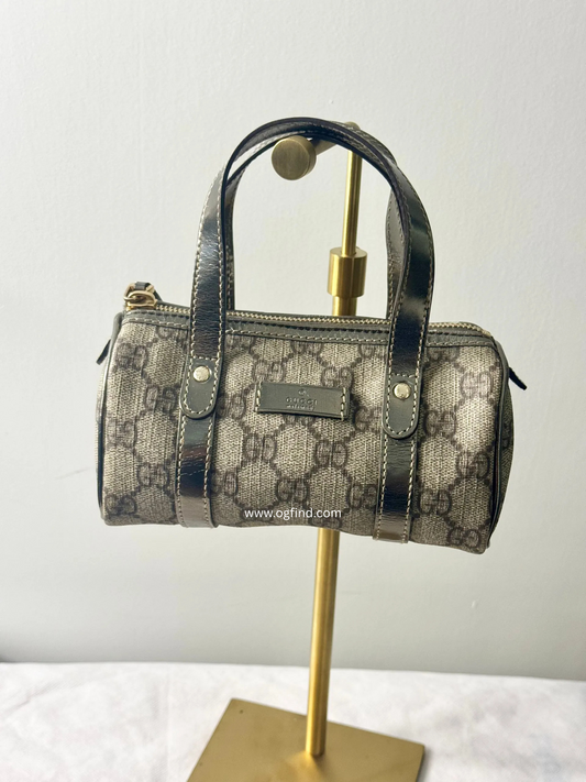 Gucci Vintage Micro Boston Bag – GG PVC & Metallic Leather – Very Good Condition – Collectible Min