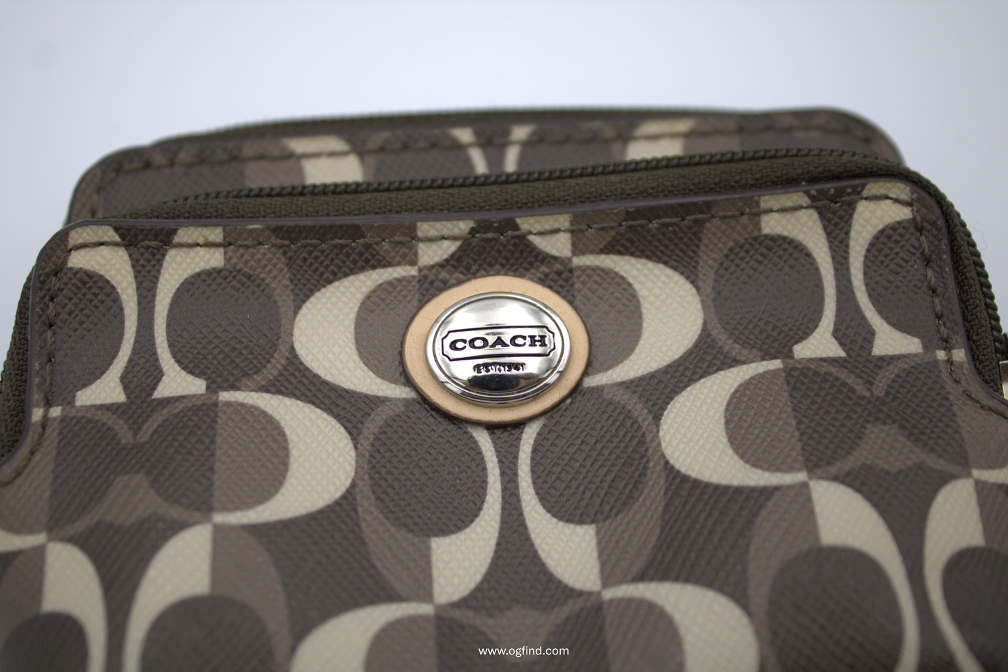 Coach Brown &amp; Tan Signature Monogram Compact Snap Wallet