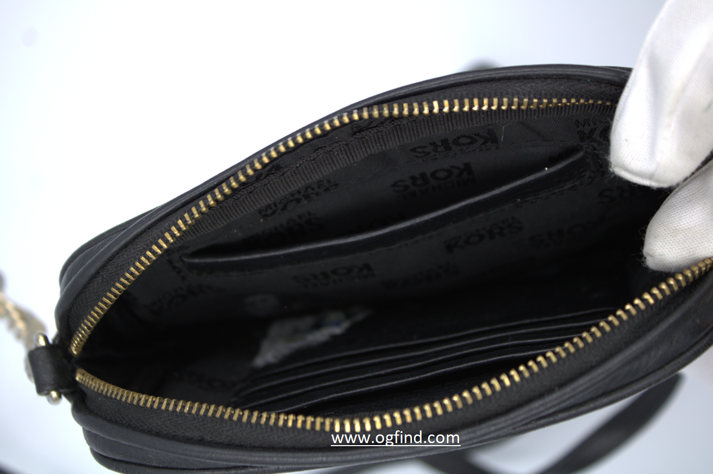 Michael Kors Black Leather Small Crossbody Bag with Gold Chain Strap