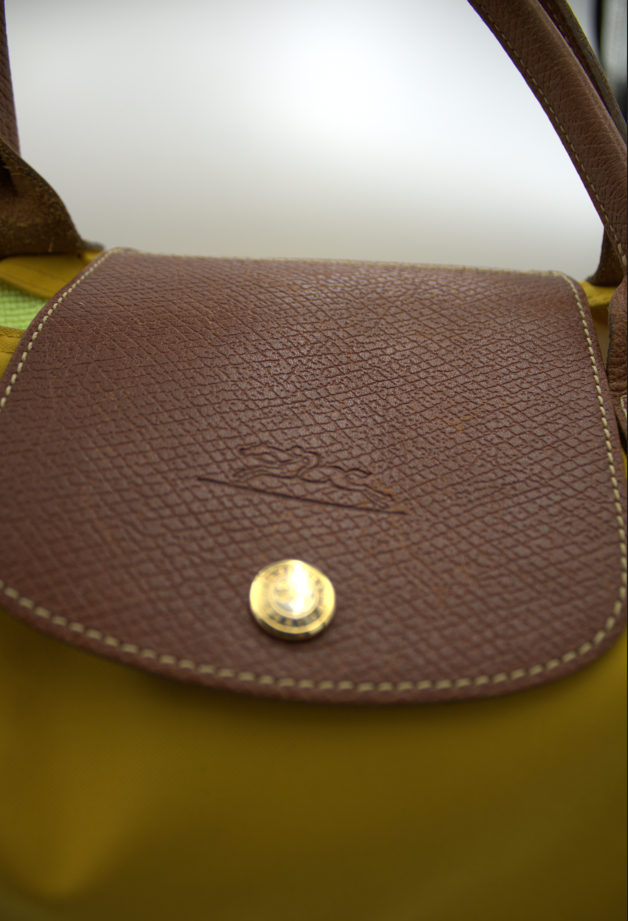 Longchamp Le Pliage Large Tote in Naples Yellow with Brown Leather Handles