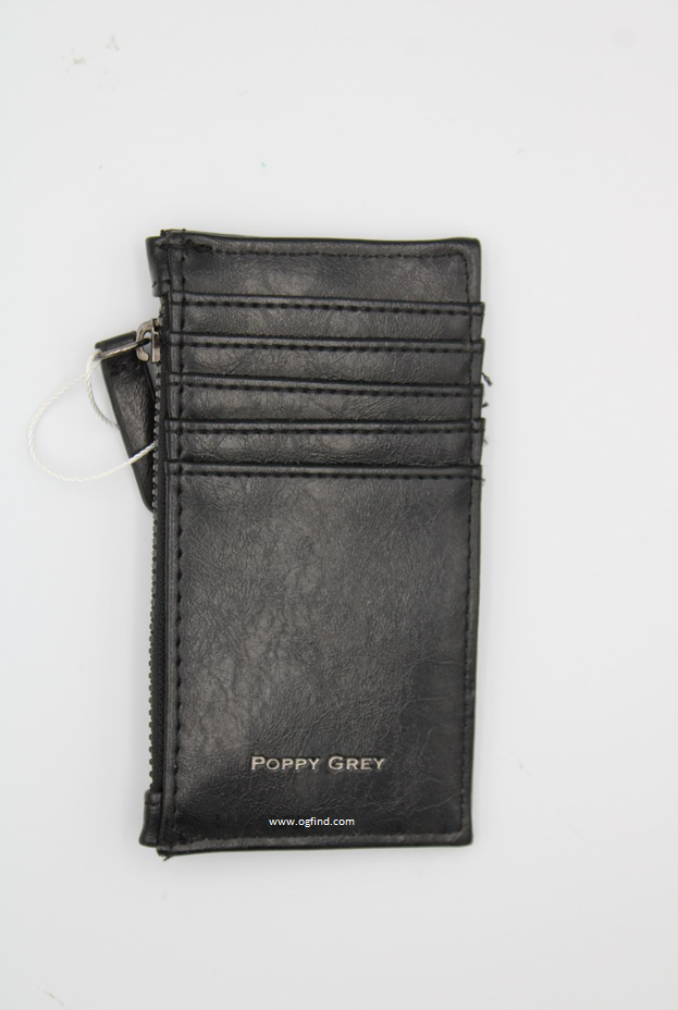 POPPY GREY Black Napa Quilted Faux Patent Leather RFID Credit Card Wallet