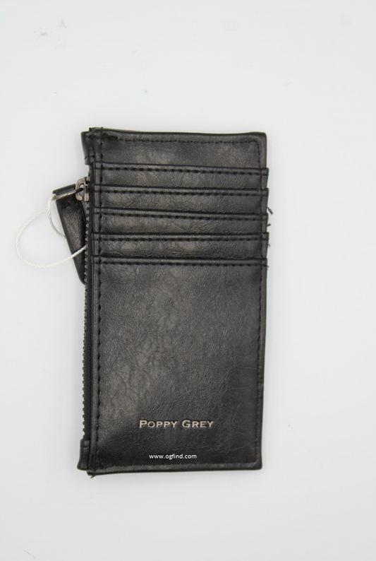 POPPY GREY Black Napa Quilted Faux Patent Leather RFID Credit Card Wallet