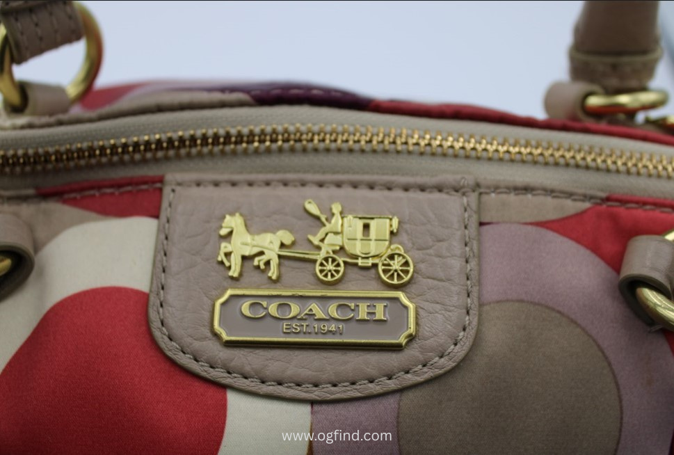 Coach Sophia Cherry Pink Khaki Signature Shoulder Satchel Purse 18636