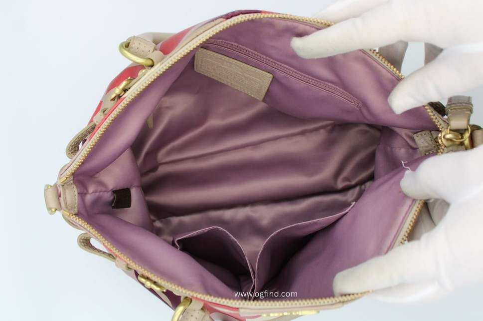 Coach Sophia Cherry Pink Khaki Signature Shoulder Satchel Purse 18636