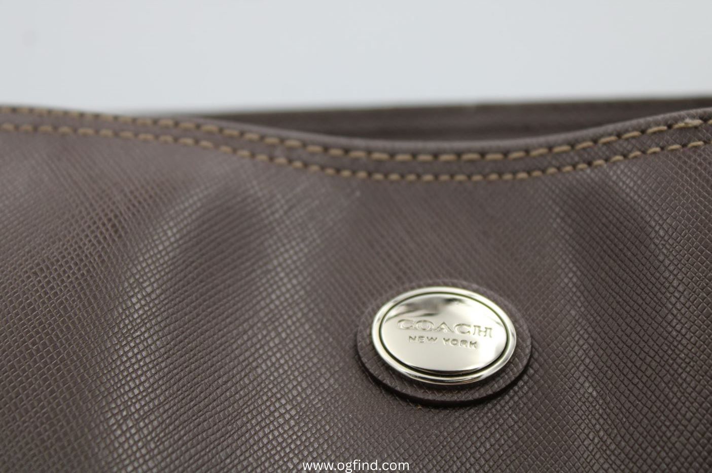 Coach Peyton Signature Saffiano Leather Tote Bag – Khaki and Mahogany (Style No. F30301)