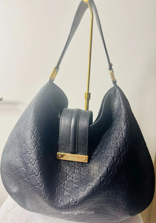 🖤 Gucci Guccissima Leather Vintage Web Hobo – Black Beauty w/ Gold Hardware! 🖤