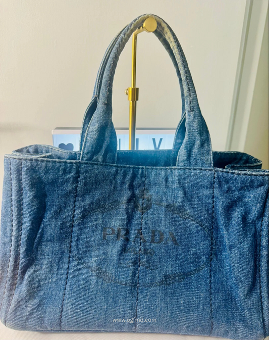 ✨ Prada Canapa Medium Tote – Rare Denim Edition with Leather Trim ✨