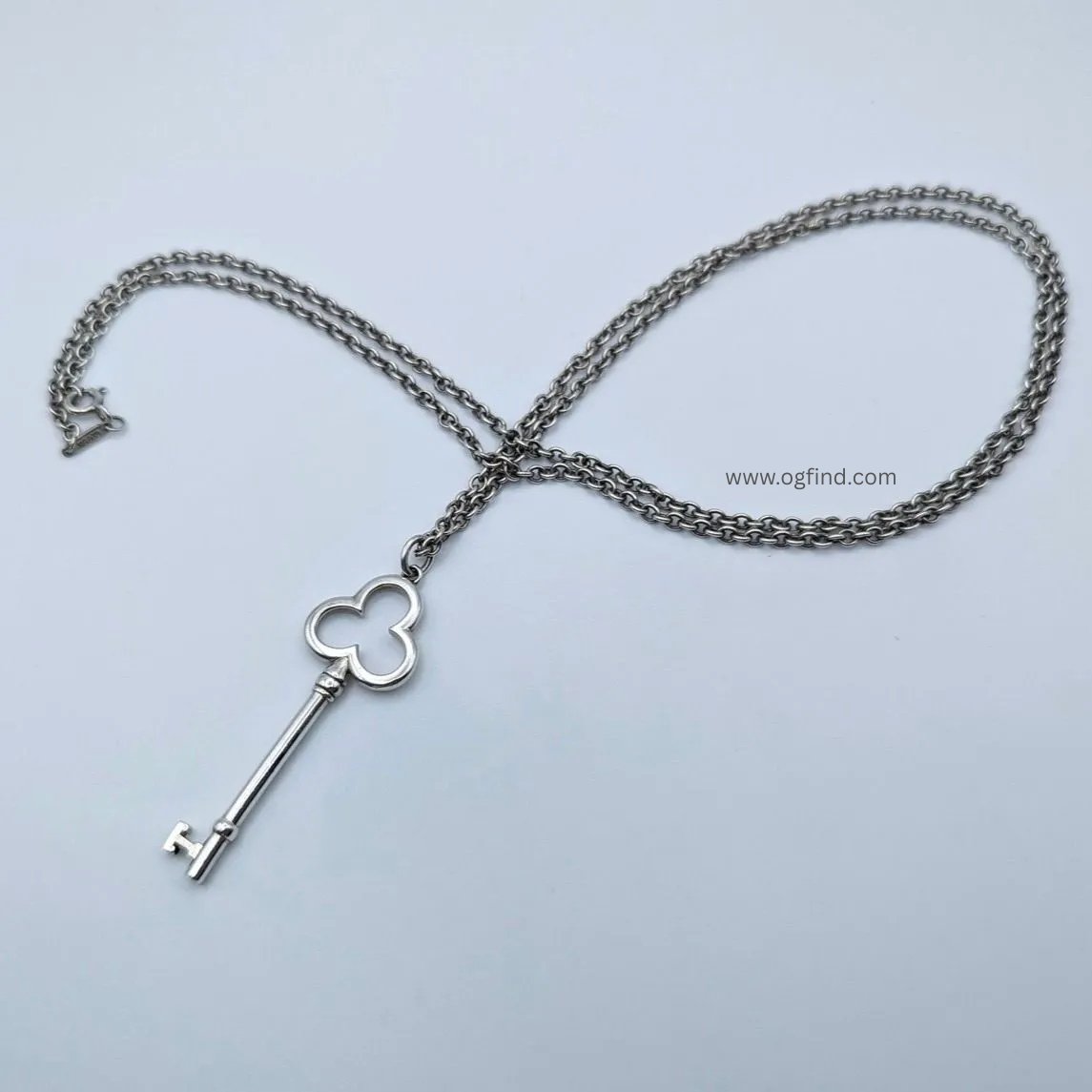 Tiffany & Co. Sterling Silver Clover Key Necklace – 30” Long Chain!