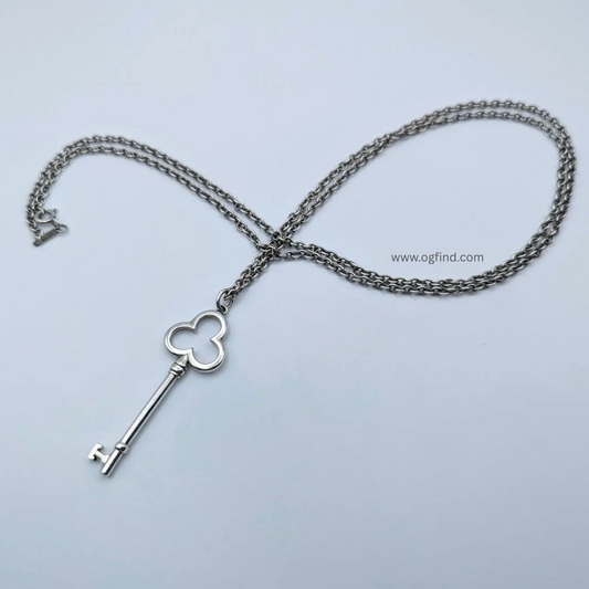 Tiffany & Co. Sterling Silver Clover Key Necklace – 30” Long Chain!