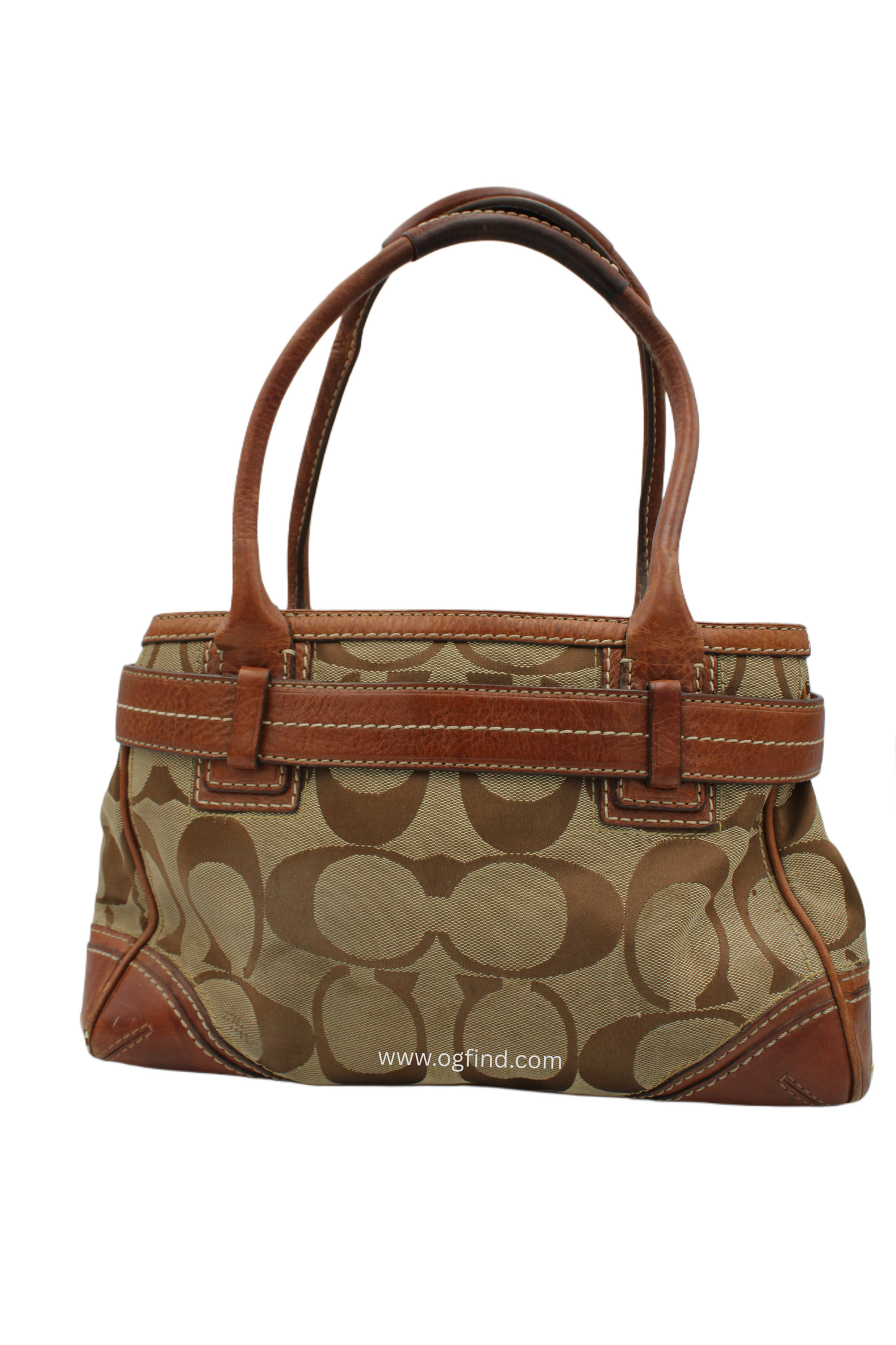Coach Hampton Signature Carryall – Brown &amp; Tan Leather Trim Shoulder Bag (Style No. 10507)