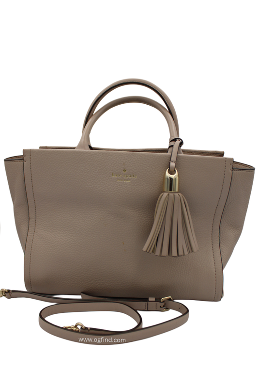 Kate Spade Leather Tassel Satchel – Taupe Beige Crossbody &amp; Handbag