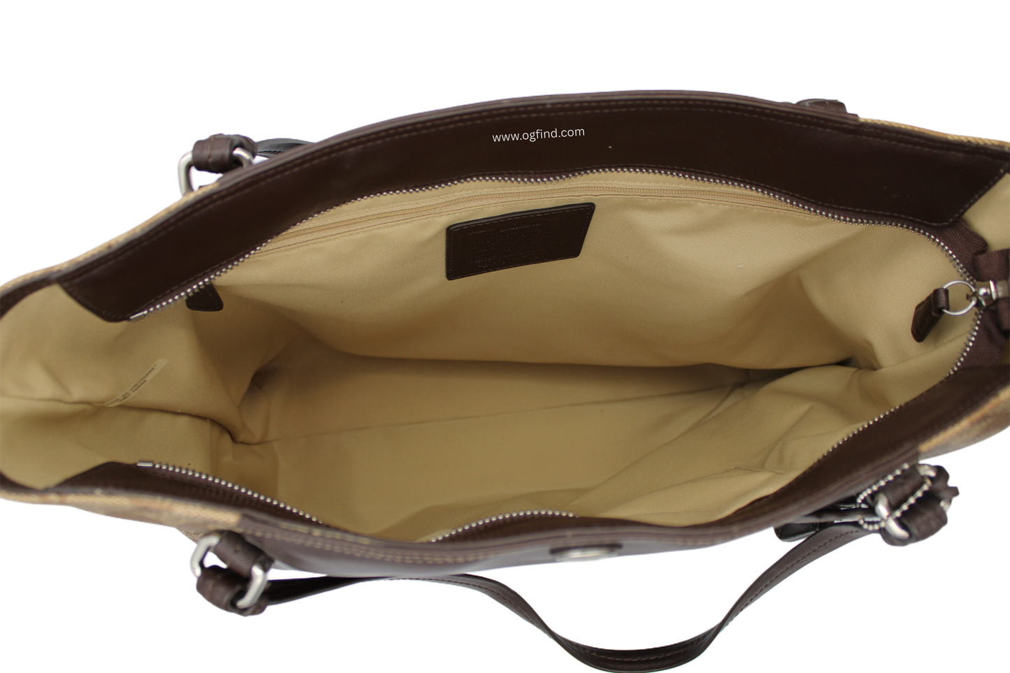 Coach Peyton Signature Saffiano Leather Tote Bag – Khaki and Mahogany (Style No. F30301)