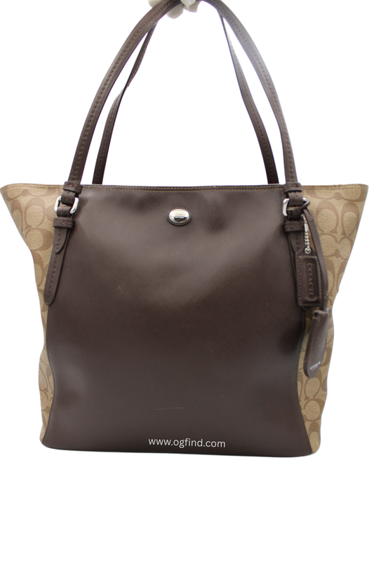 Coach Peyton Signature Saffiano Leather Tote Bag – Khaki and Mahogany (Style No. F30301)