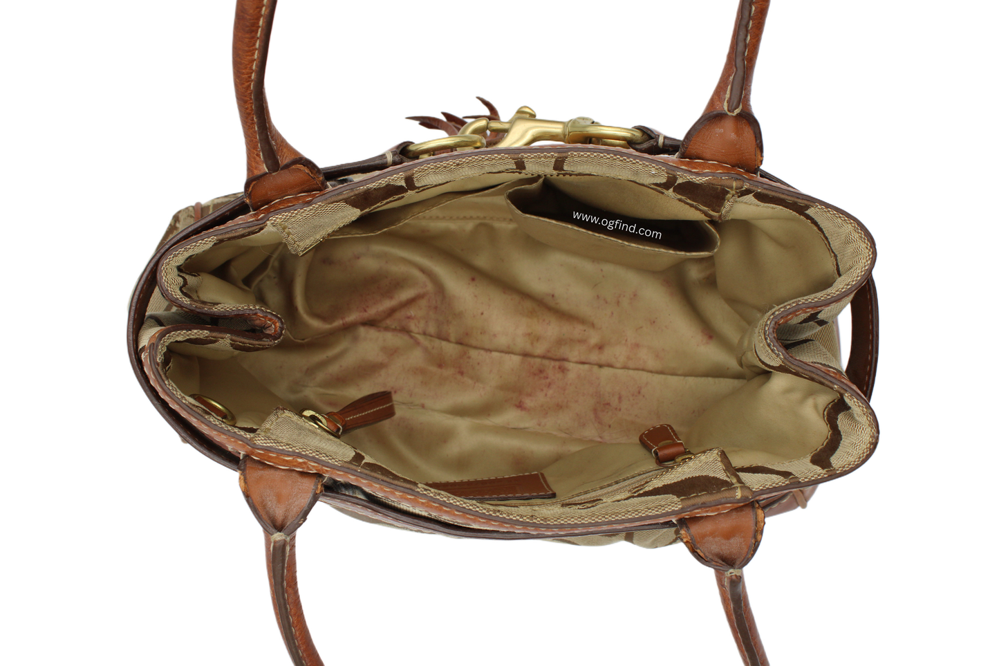 Coach Hampton Signature Carryall – Brown &amp; Tan Leather Trim Shoulder Bag (Style No. 10507)