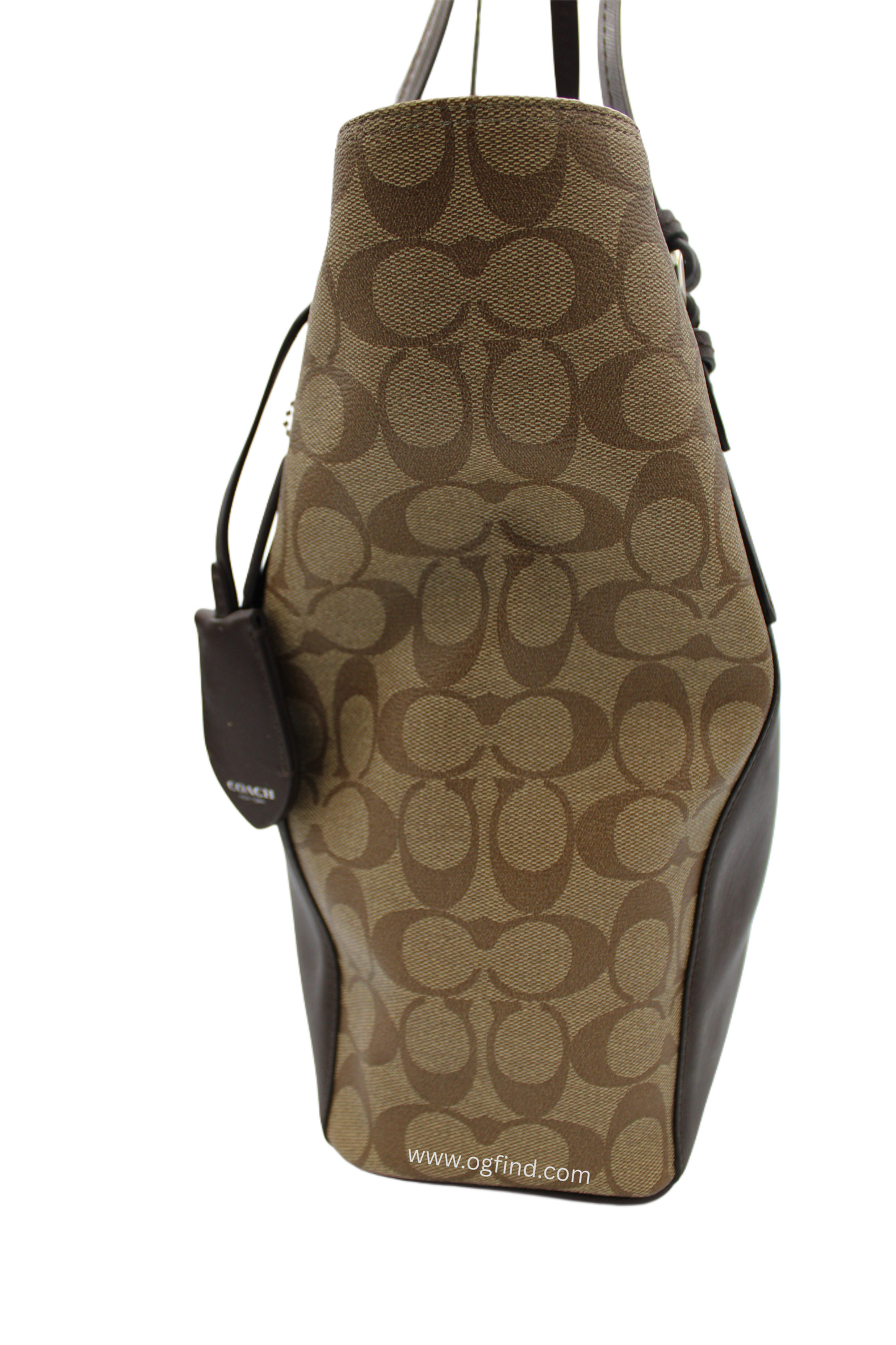 Coach Peyton Signature Saffiano Leather Tote Bag – Khaki and Mahogany (Style No. F30301)