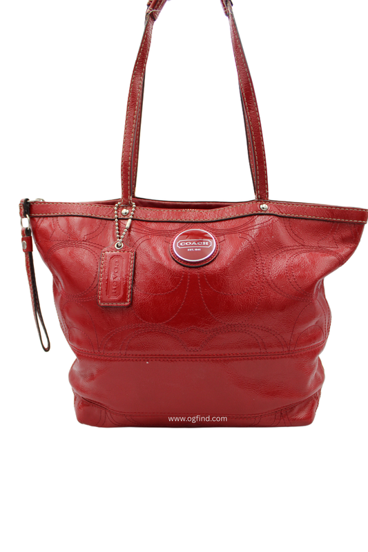Coach F15142 Berry Pink Patent Leather Signature Satchel Shoulder Bag
