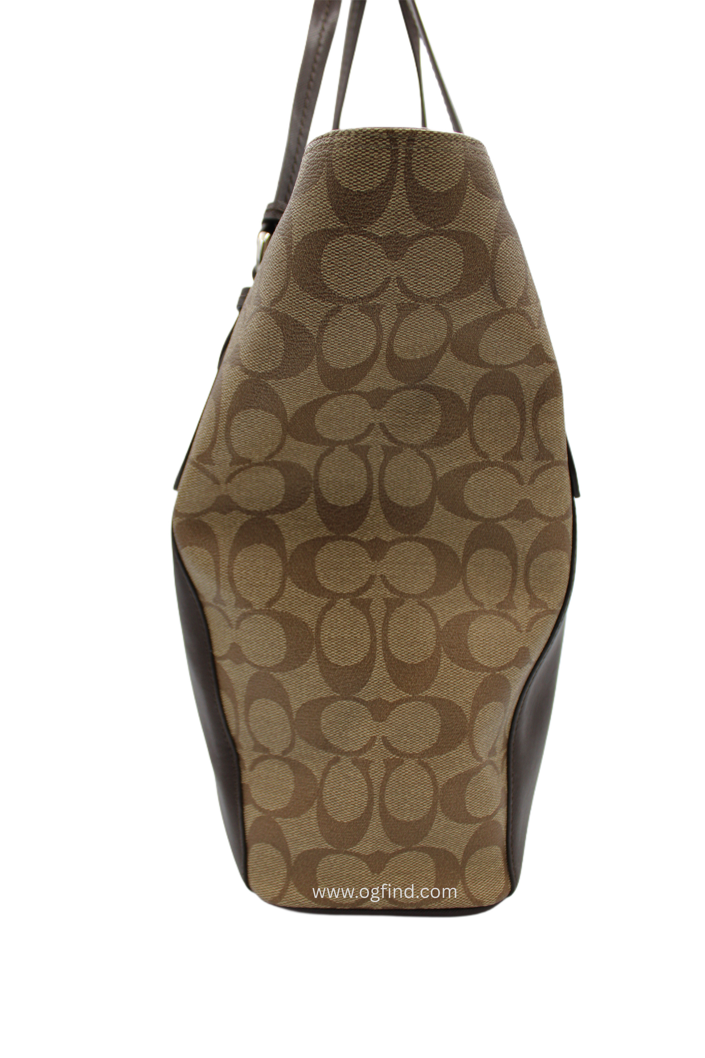 Coach Peyton Signature Saffiano Leather Tote Bag – Khaki and Mahogany (Style No. F30301)