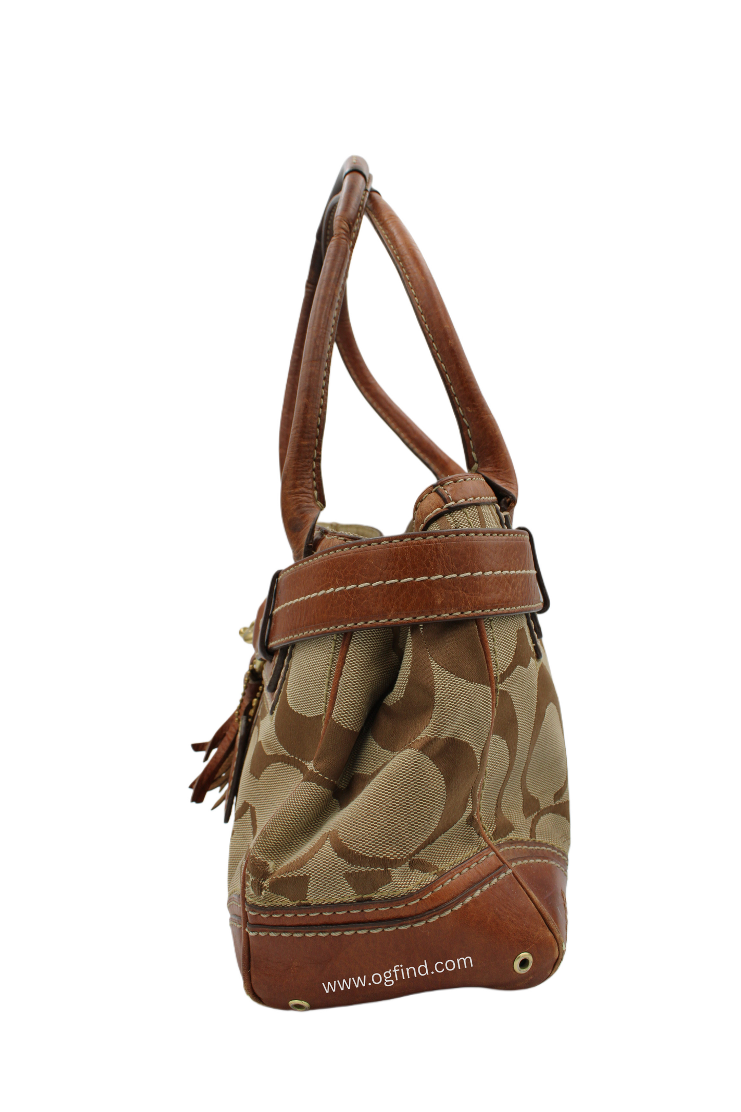 Coach Hampton Signature Carryall – Brown &amp; Tan Leather Trim Shoulder Bag (Style No. 10507)
