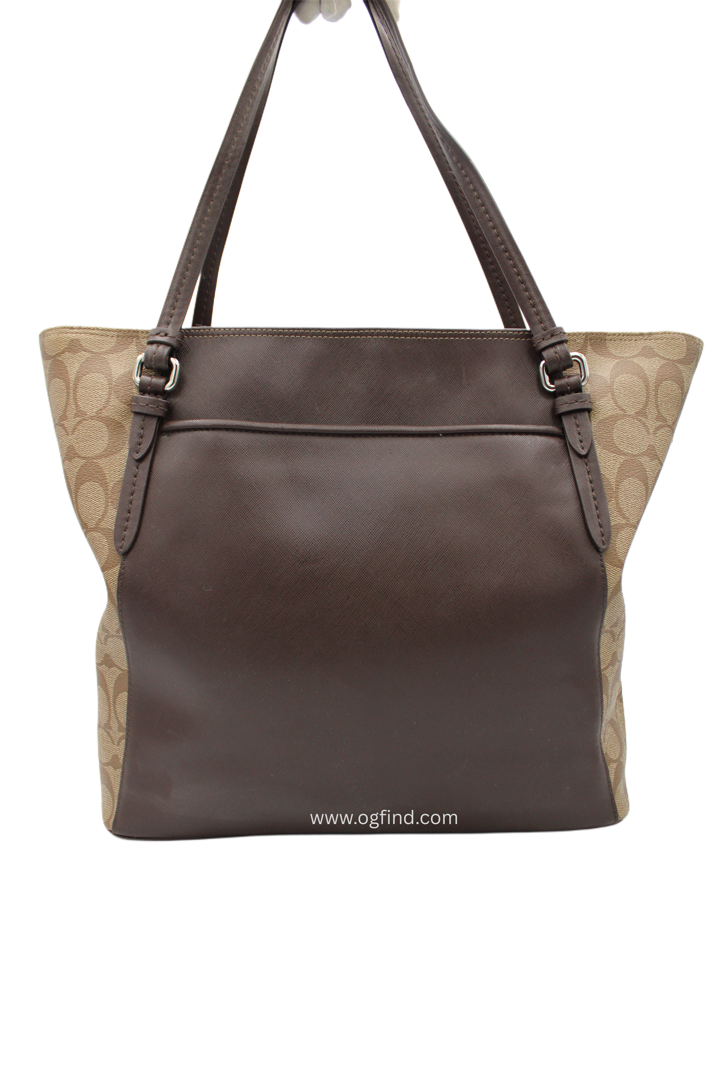 Coach Peyton Signature Saffiano Leather Tote Bag – Khaki and Mahogany (Style No. F30301)