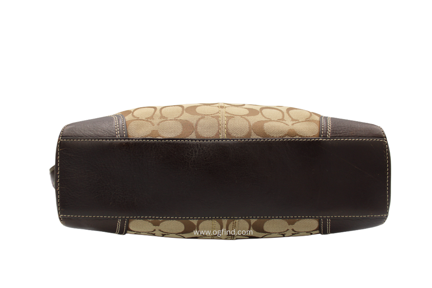 Coach Signature Canvas Shoulder Bag – Khaki and Brown Leather Trim (Style No. F13972 / F13066)