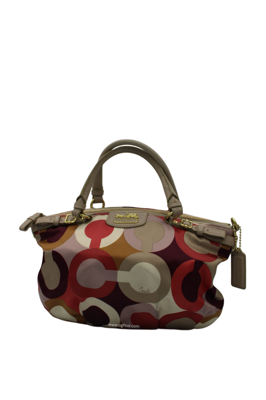 Coach Sophia Cherry Pink Khaki Signature Shoulder Satchel Purse 18636