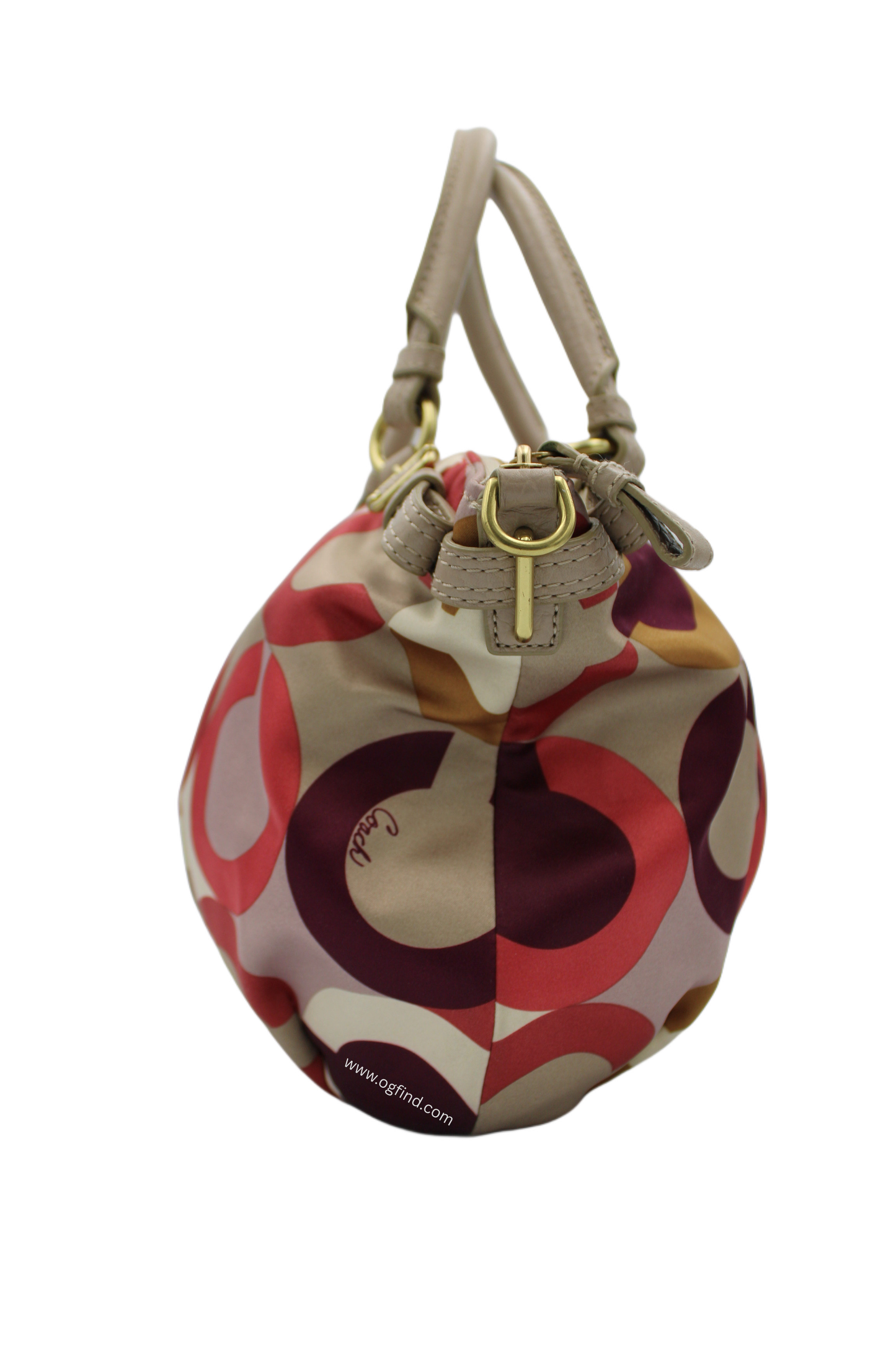 Coach Sophia Cherry Pink Khaki Signature Shoulder Satchel Purse 18636