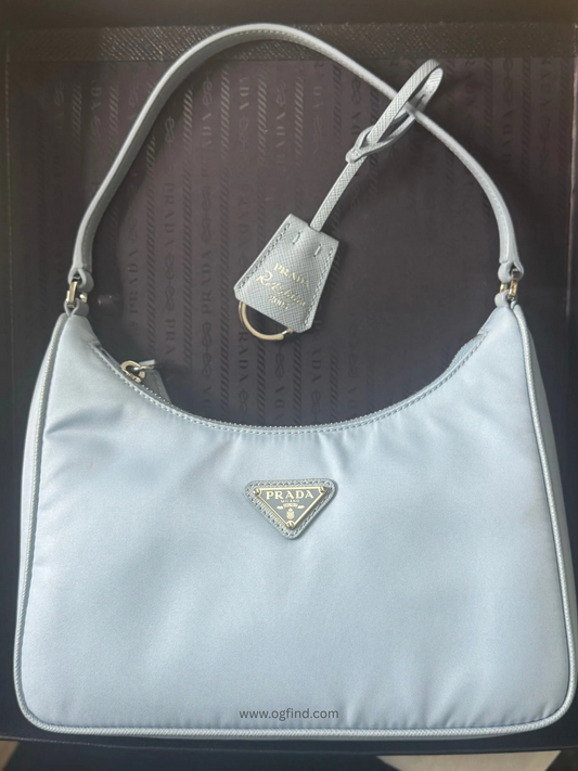 💙 Prada Re-Edition 2000 Mini Bag – Powder Blue Nylon & Silver Hardware w/ Original Packaging 💎