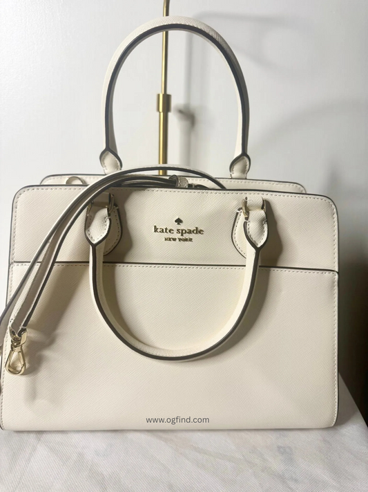 🤍 Kate Spade Madison Satchel ✨ White Saffiano Leather 💼 Elegant & Versatile 🤍
