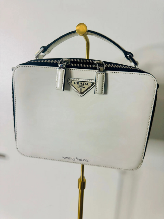 Prada Medium Brique Saffiano Leather Bag – White, Complete with Strap & Proof of Purchase from Bever